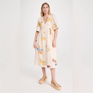 RHODE Karline Goa Party Cream Floral Midi Dress